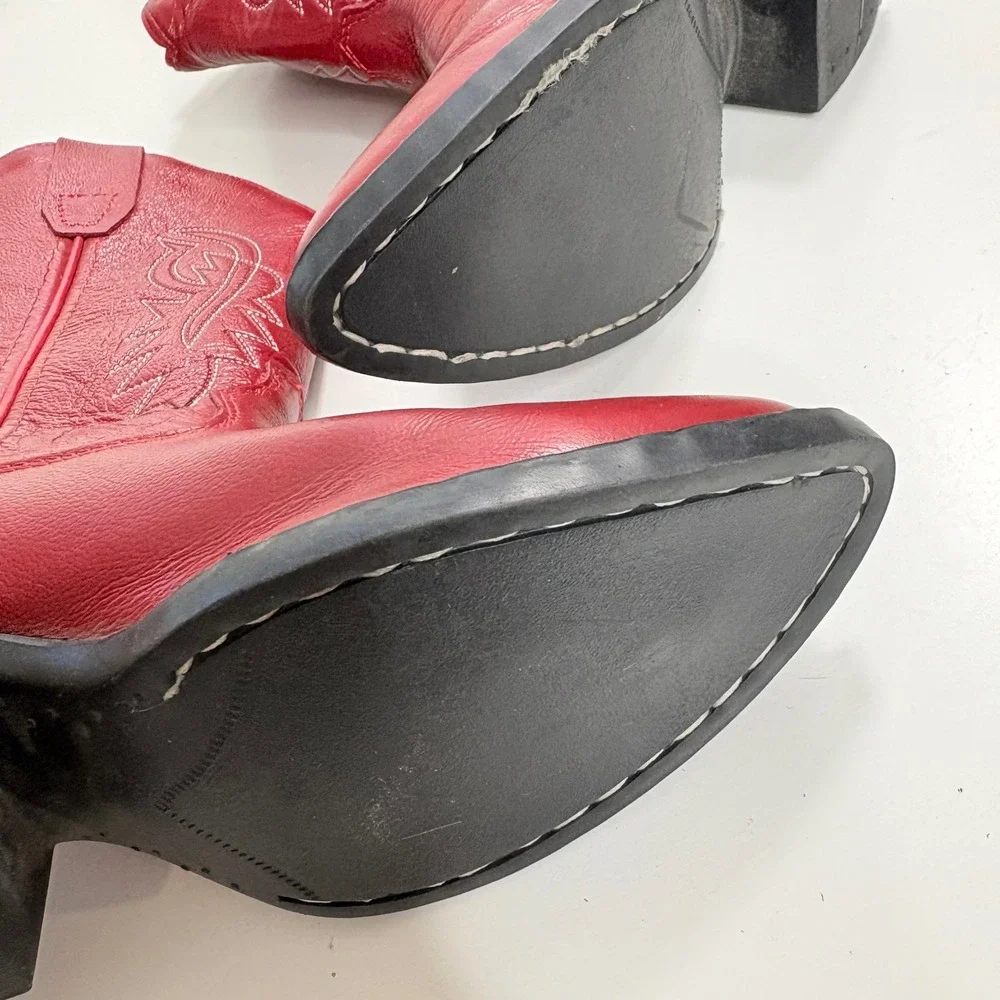 Old West Kids Red Leather Western Cowboy Boots 8116 Size 12 D